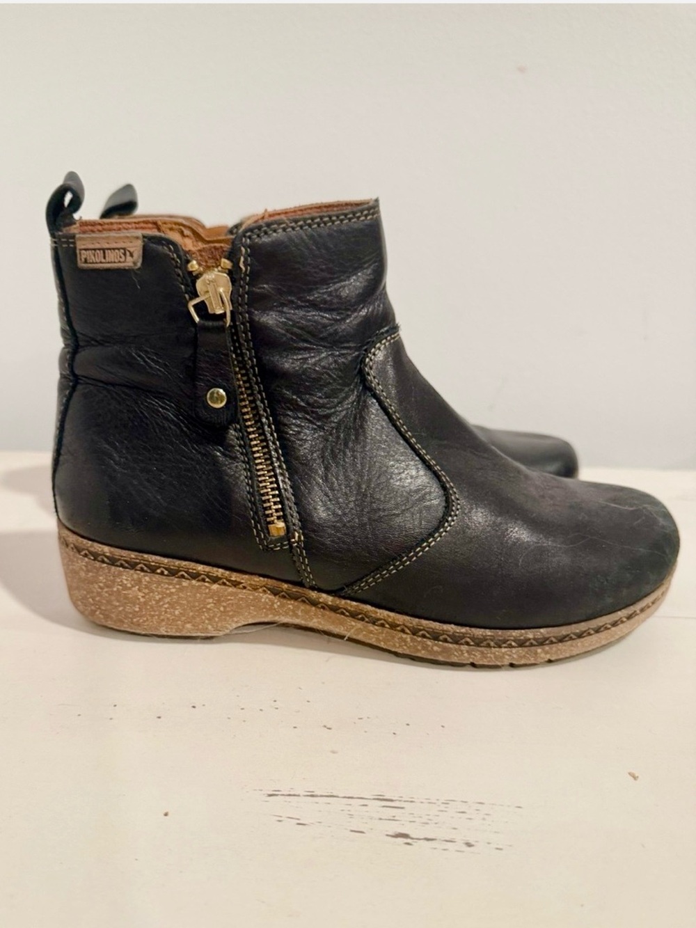 Pikolinos Granada Black Leather Ankle Boots Zip Wedge Size 6-6.5 (EU 36-37)